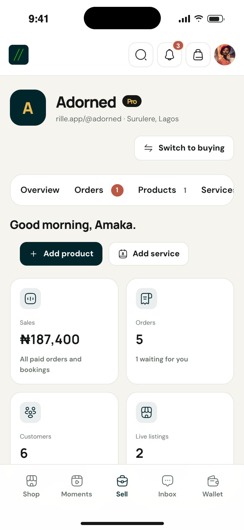 The Rille seller dashboard